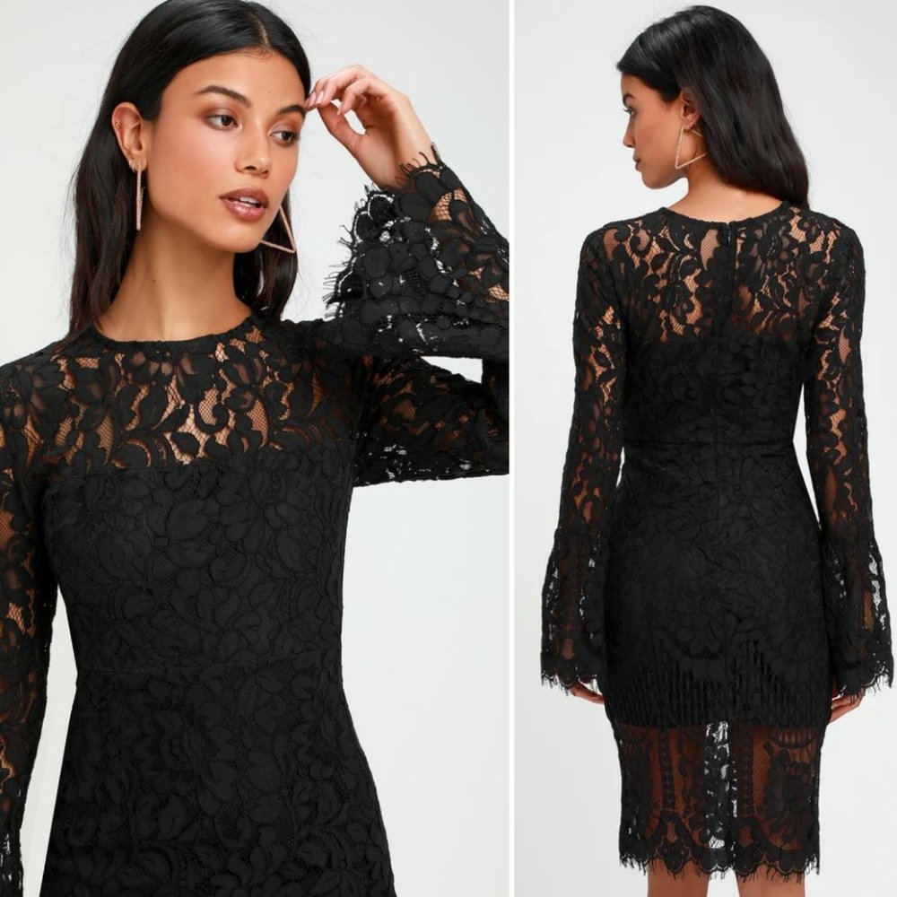 NWT Black Lace Long Sleeve Midi Dress